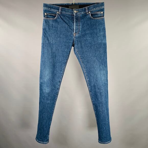 BALMAIN Size 32 Blue Cotton Blend Button Fly Jeans - Picture 1 of 6